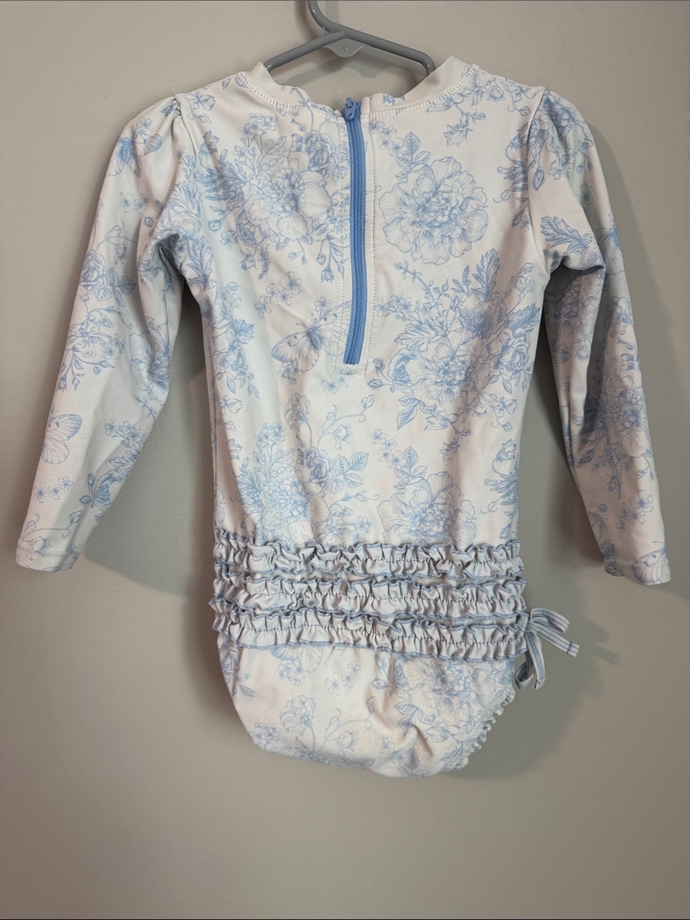 Ruffle Butts Light Blue Floral Long-Sleeve One-Piece - Picture 3 of 4